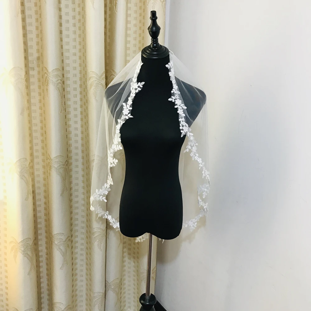 Real Photos Wedding Veil Bridal One Layers Lace White/Ivory Bride Accessories Veils | Свадьбы и торжества