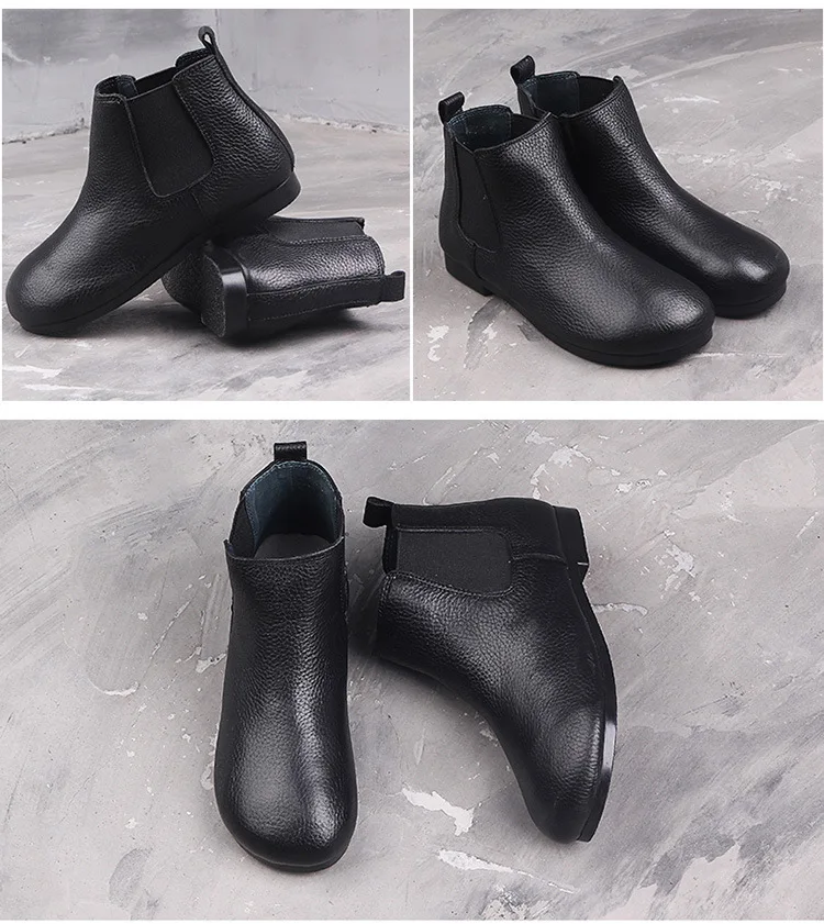 2021 new Leather ankle boots, flat shoes, vintage boots, round head, cowhide shoes, single boots PIAN