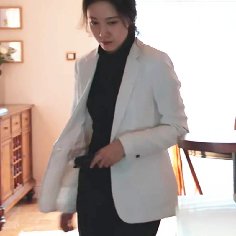 

Korean-style Spring And Summer White Small Suit Wu Fei Are Fine Celebrity Style Slim Fit Slimming Mid-length Thin Coat Women's 2