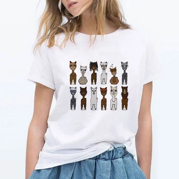 

Alpaca Clothes T Shirt Women T-shirt Top Tee Cute Shirts Harajuku Spring Summer 90s Plus Size Graphic Round Collar Tshirt