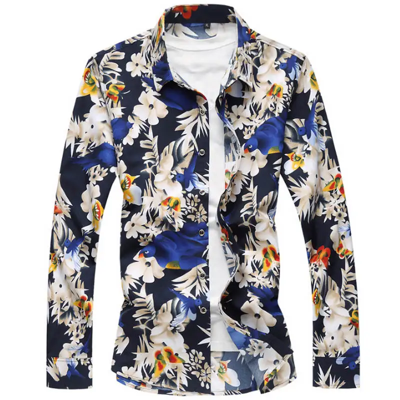 205 Модные цветочные мужские рубашки больших размеров M~ 5XL 6XL 7XL повседневные мужские рубашки с цветочным принтом черные, белые, красные, синие мужские рубашки - Цвет: 205