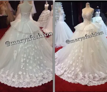 

Arabian Design Sweetheart Appliqued Lace Flower Peplum Puffy Wedding Dresses Bridal Gown