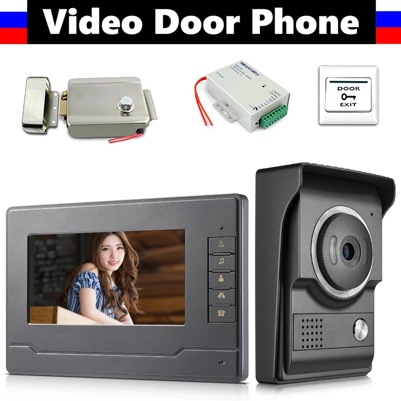 7 дюймов видео-телефон двери системы видео-домофон домофоны комплект 1 ЖК-дисплей