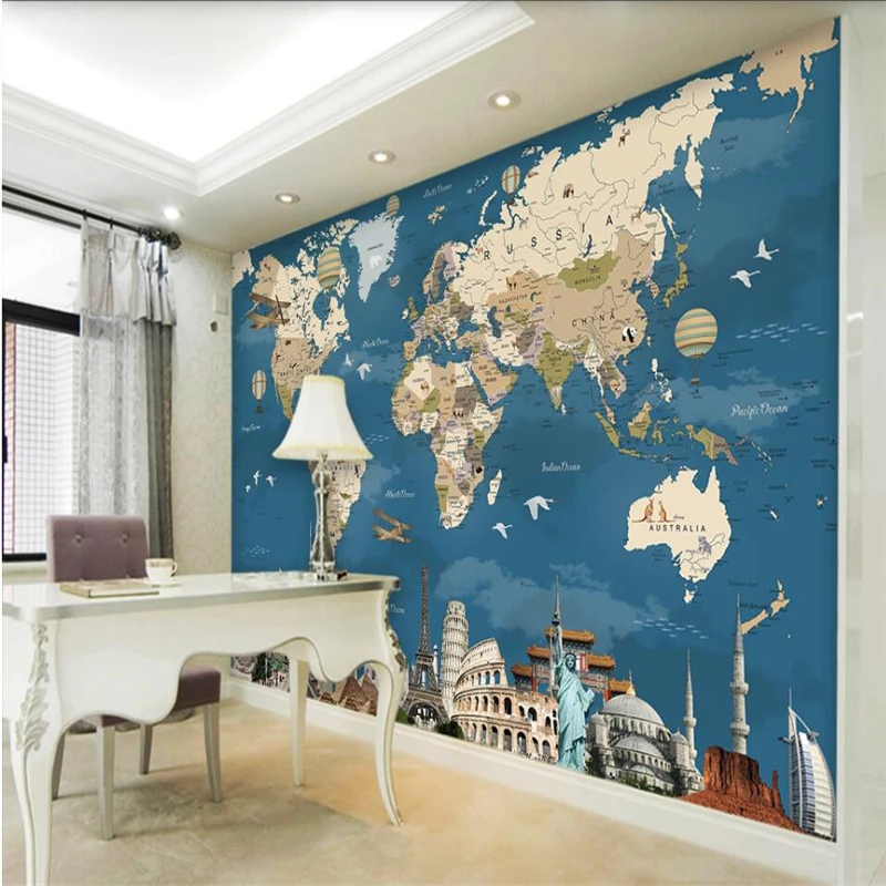 Diantu пользовательские обои 3d Фреска ностальгия карта мира ТВ фон стены гостиной большой муралшелк ткань материал обои