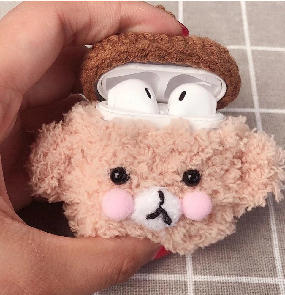 Милый DIY корейский Вязаный чехол для собаки Тедди для Apple AirPods 1 2 Чехол аксессуары ручной работы Bluetooth наушники защитный чехол подарки