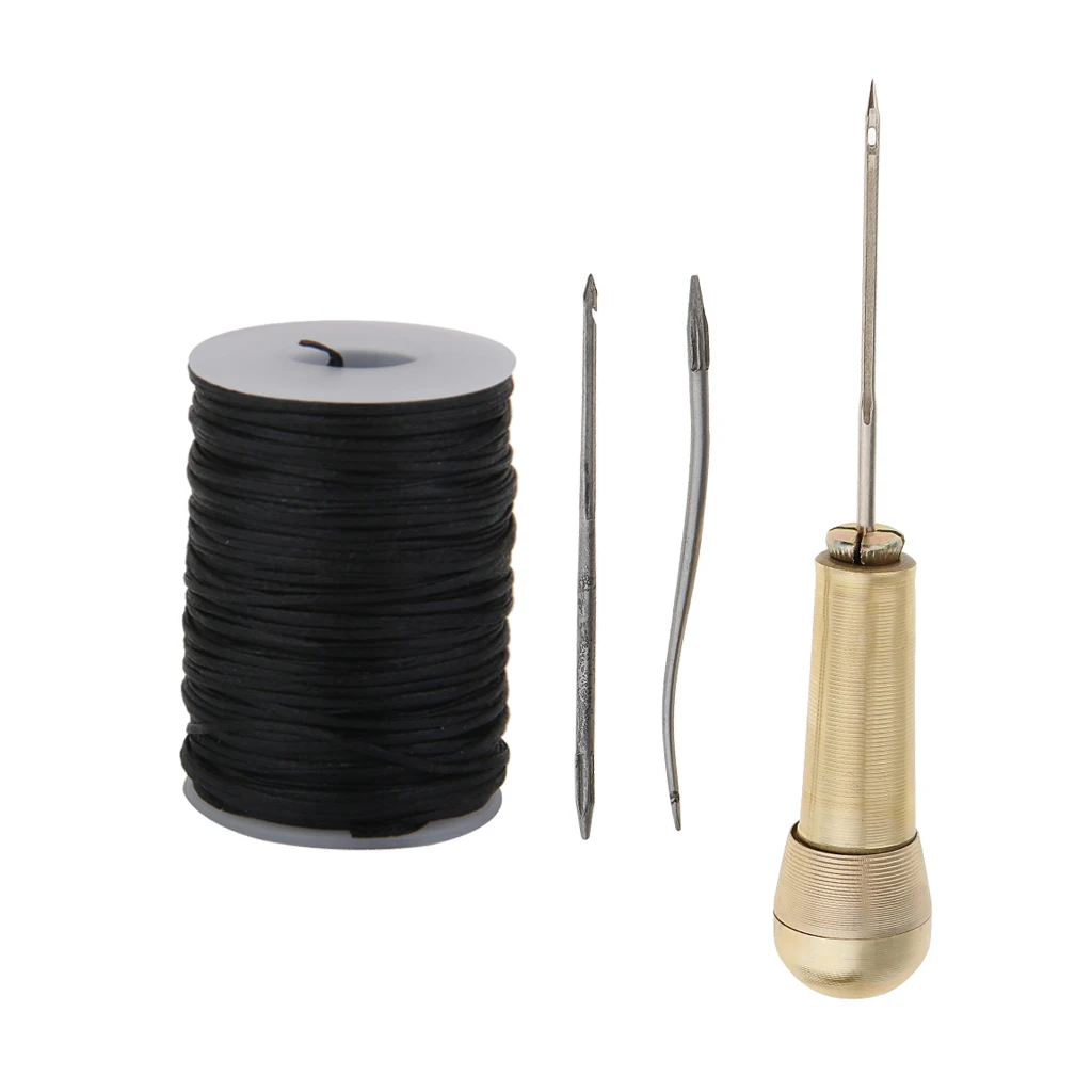 3 Needles Copper Handle Sewing Awl Hand Stitcher Shoe Repairing Tool With Line Waxed Thread For Leather Tool