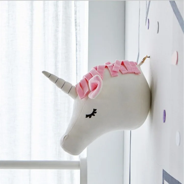 Креативная Скандинавская настенная подвесная Единорог слон голова животного Евро Стиль плюшевая игрушка кукла для детской комнаты украшение детский подарок - Цвет: Small Unicorn