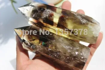 

YM 314 2PCS A++ NATURAL Citrine Smokey QUARTZ CRYSTAL WAND POINT HEALin