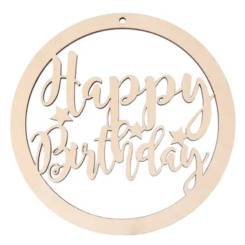

1PC Happy Birthday Wooden Tag Scene Decorative Plate English Letters Plate Birthday Background Board Wooden Birthday Plate for W