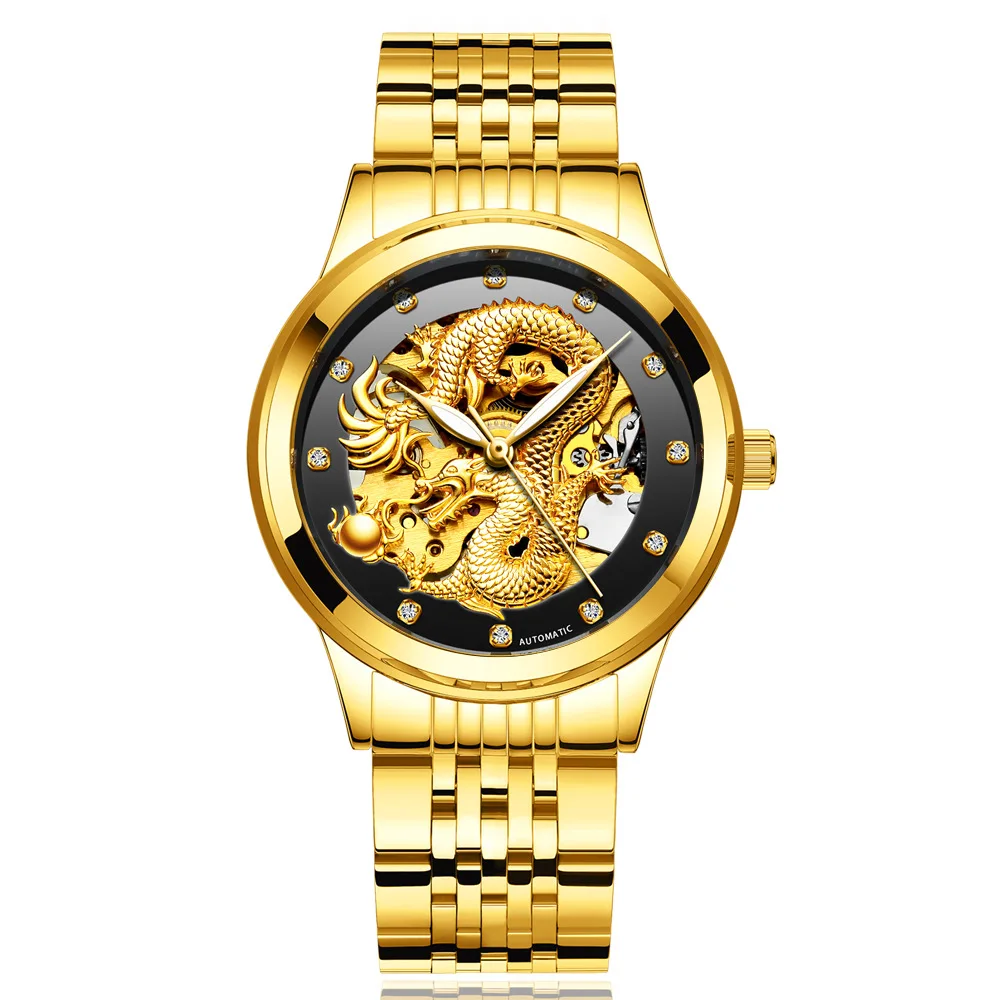 

Mo dun Brand Watch Genuine Leather Multi-functional Waterproof Gold Watch Dragon Table Fully Automatic Machinery Hollow out Men