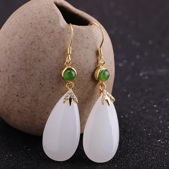 

products manufacturer direct sales fashion earrings S925 pure silver jewelry women's water drop Hetian Jade Earrings
