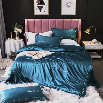 

Double-sided Washed Silk Bedding Quilt Cover Pillowcase Set 4-piece Nordic Minimalist Style Household Solid Bedding Set Home