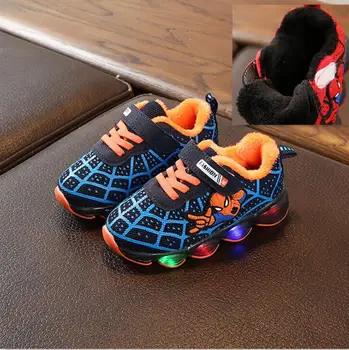 

Warm Kids Led Glowing Sneakers Children Hook Loop Fashion Luminous Shoes For Girls Boys Spider man Children's Boots