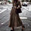 Jocoo Jolee Shirt Long Dress Women Vintage Leopard Print Long Sleeve O Neck Pleated Dress Casual Maxi Party Dress Plus Size 5XL ► Photo 1/5
