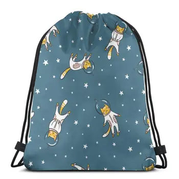 

Fashion Unisex Men Women Bag Funny Cat Astronaut In Space Outdoor Fitness Drawstring Beam Mouth Backpack Travel Backpack
