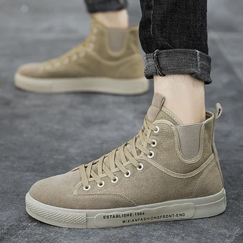 

New Luxury Canvas Shoes Men Anti Slip Casual Shoes Mens Mid-Top Men Fashion Sneakers Comfortable Men Flats Shoes Size 39-44