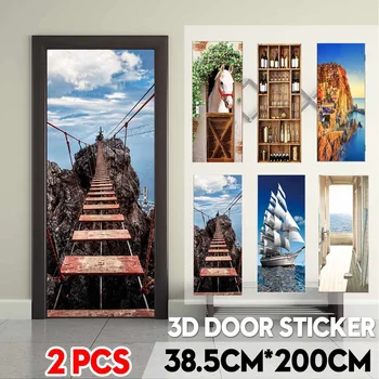 

2pcs 3D Door Sticker Wallpaper European Morccan PVC Mural Paper Print Art Home Decor Picture Self Adhesive Waterproof 77x200 CM