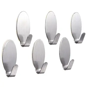 

6x Stainless Steel Towel Adhesive Holder Kitchen Wall Door Coat Hanger Silver