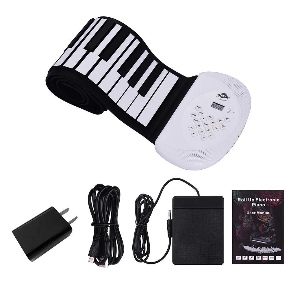 

61 Keys MIDI Roll Up Piano Electronic Silicon Keyboard Built-in Stereo Speaker 1200mA Li-ion Battery Support BT Connection