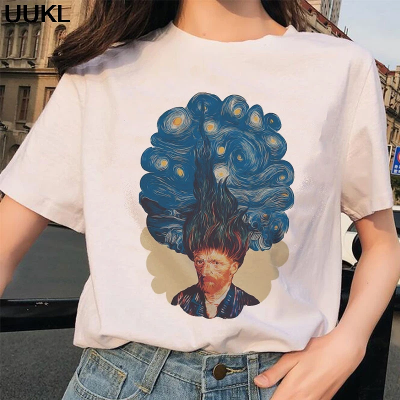 UUKL Poleras Mujer De Moda 2020 летняя модная забавная белая футболка Harajuku Ван Гог женская