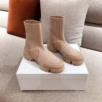 

Splicing Design Socks Sneakers Knit Upper Breathable Ankle Sock Boots Woman Chunky High Top Sport Running Shoes Size 35-40