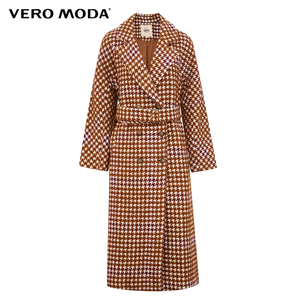 Vero Moda новое длинное шерстяное пальто из овечьей шерсти в клетку с завышенной талией | 319427511