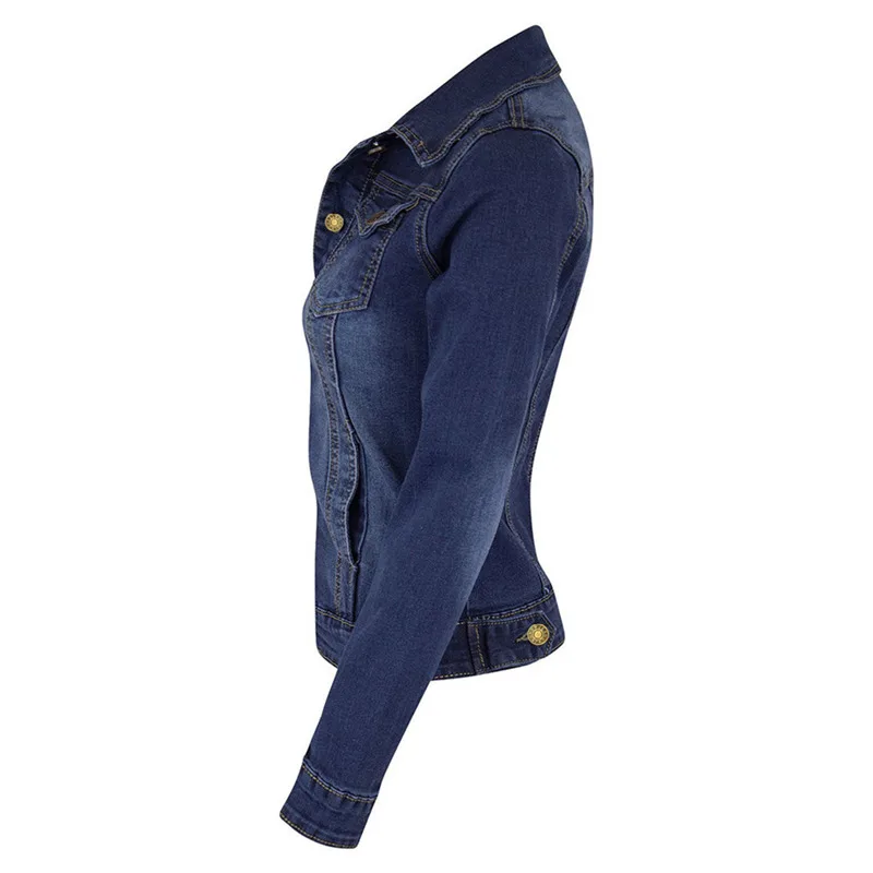 Джинсовая куртка женская модная повседневная куртка с отворотом с длинным рукавом и карманами на пуговицах джинсовая куртка пальто весна осень Chaquetas Mujer 5