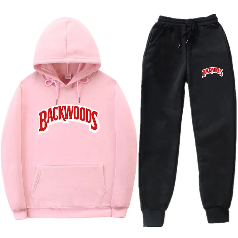 Streetwear BACKWOODS Hoodie set Tracksuit Men Thermal Sportswear Sets Hoodies and Pants Suit Casual Sweatshirt Sport Suit - Цвет: Pink MK135