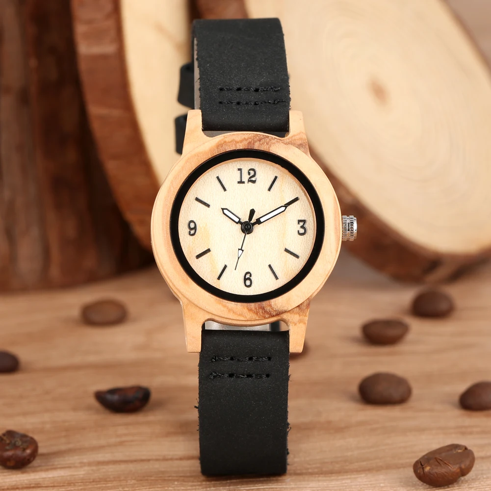 Wooden Brown Case Quartz Watch Women Watch Durable Leather Black Strap Wooden Watches Small Arabic Numerals Round Dial Gifts Wooden Brown Case Quartz Watch Women Watch Durable Leather Black Strap Wooden Watches Small Arabic Numerals Round Dial Gifts