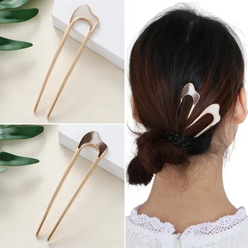 

1pc Fashion U Shaped Hair Clip Vintage Metallic Alloy Hair Stick Curved Hair Fork Hair Styling Tools Hair Accessories