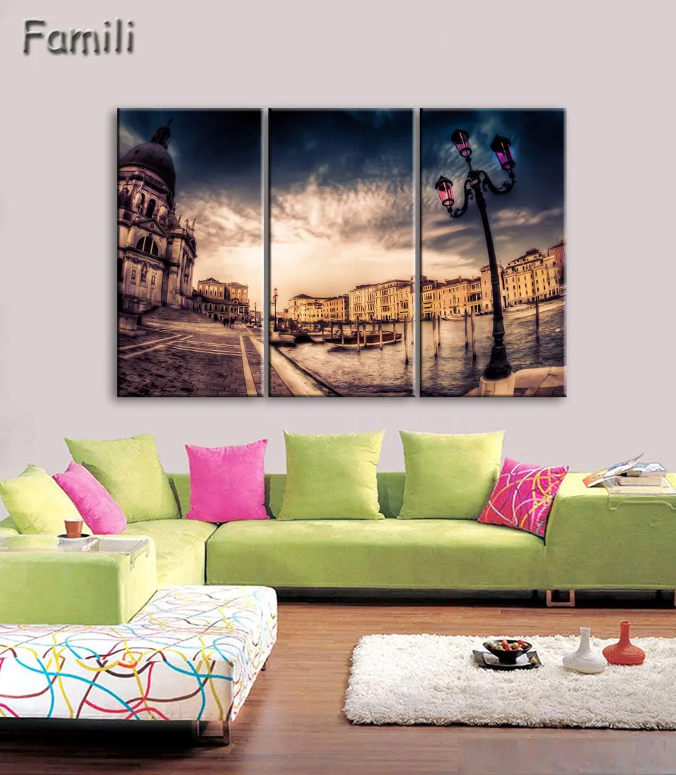 

3 Pcs/Set Landscape Venice City Canvas Paintings Print On Canvas Classic Buildings Scenery Wall Art For Living Room(Unframed)