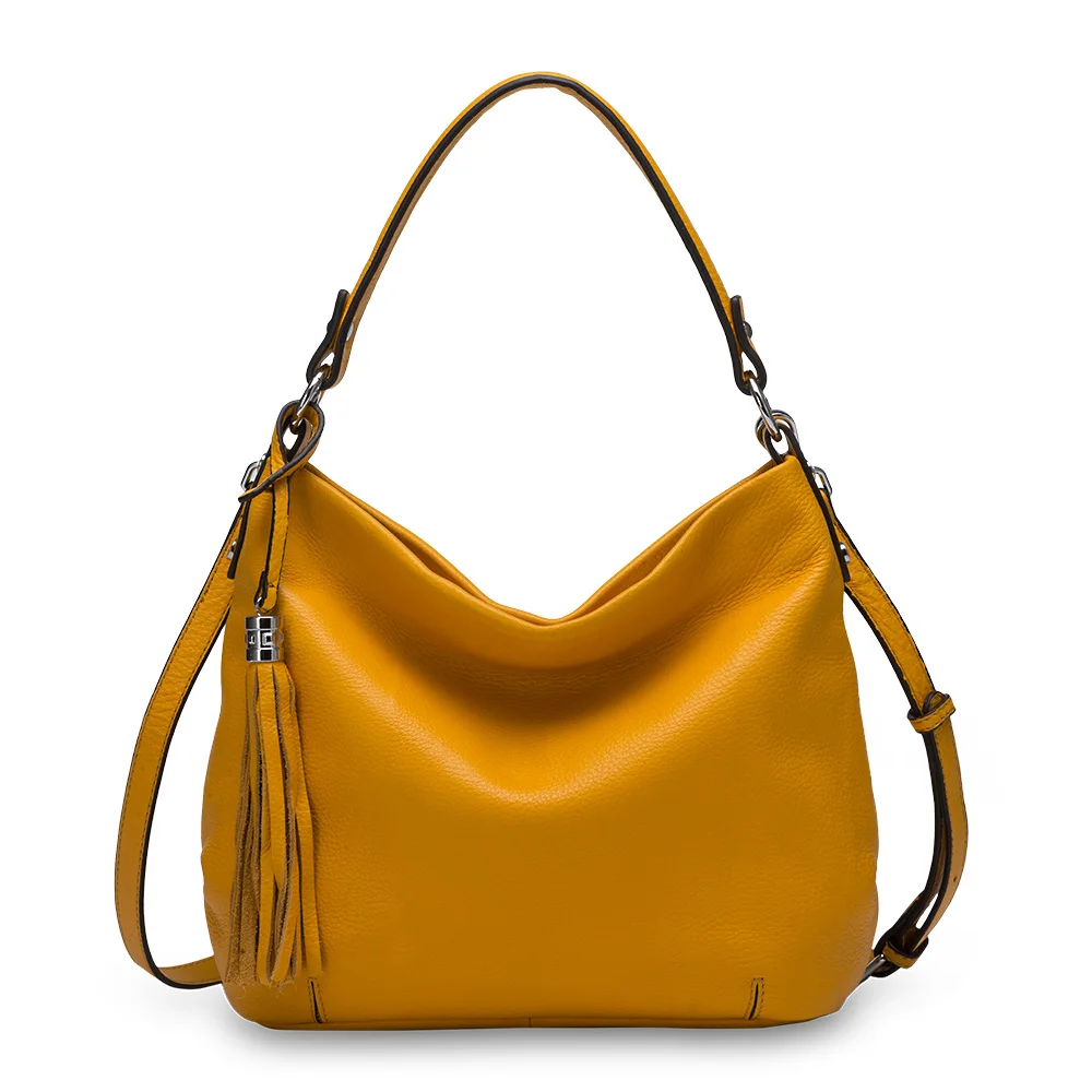 Zency натуральная кожа модная женская сумка через плечо с кисточками вместительные сумки элегантная сумка через плечо высокое качество черный желтый - Цвет: Цвет: желтый