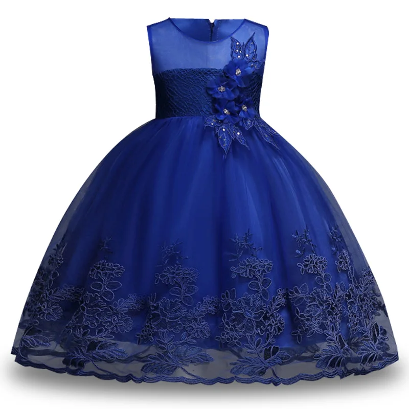 Navy blue Рождественское платье для девочек Одежда для детей праздничные Детские платья принцессы для девочек, костюм детское свадебное платье 3, 4, 5, 6, 7, 8, От 9 до 10 лет - Цвет: Navy blue