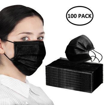 

100pcs Mask Disposable Non woven 3 Layer Ply Filter Mask mouth Face mask Breathable Earloops Masks Anti-Dust Face Masks In Stock
