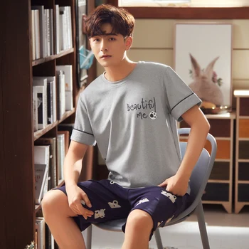 

Men's Pajamas 100% Cotton Boy's Short Sleeves Nightwear Sleep Wear Suits Sleepwear Homewear Shorts for Men Home Wear