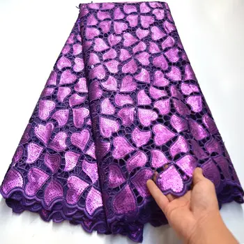 

Purple African Lace Fabric 2020 hand cut Nigerian Lace Fabric For Party dress Sequins French Lace Fabric High quality Ki062