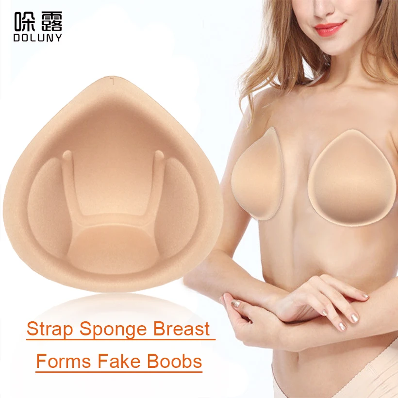 

1 Pair Realistic Strap Sponge Breast Forms Fake Boobs Enhancer Bra Padding Inserts 2XL For Swimsuits Crossdresser D40