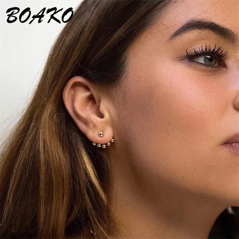 BOAKO простые мини серьги-гвоздики с шариками хрящевая спираль Сережки для пирсинга для женщин ювелирные изделия серьги из стерлингового серебра 925 подарки