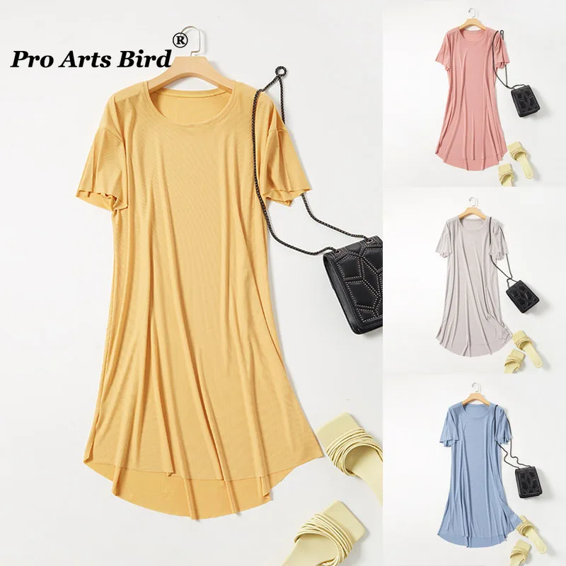 Women Loose Solid Dress Ladies Cute Sweet Fashion Casual Knee-Length O-Neck Home Sleep Plus Size | Женская одежда