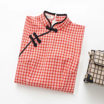 

2020 Summer Plaid Dress Knee Length Split Cheongsam Chinese Dress for Women Vintage Plaid Cheongsam Party Qipao Plus Size 3XL