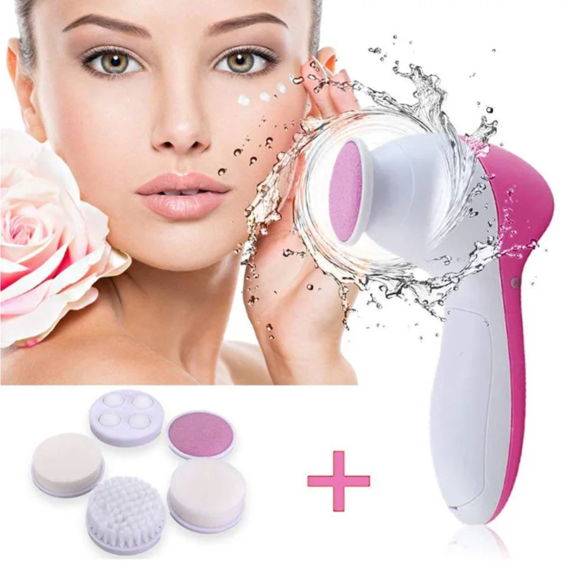 

5 in 1 Face Cleansing Brush Silicone Facial Brush Electric Wash Face Machine Deep Cleaning Pore Skin Care Waterproof Face Brush