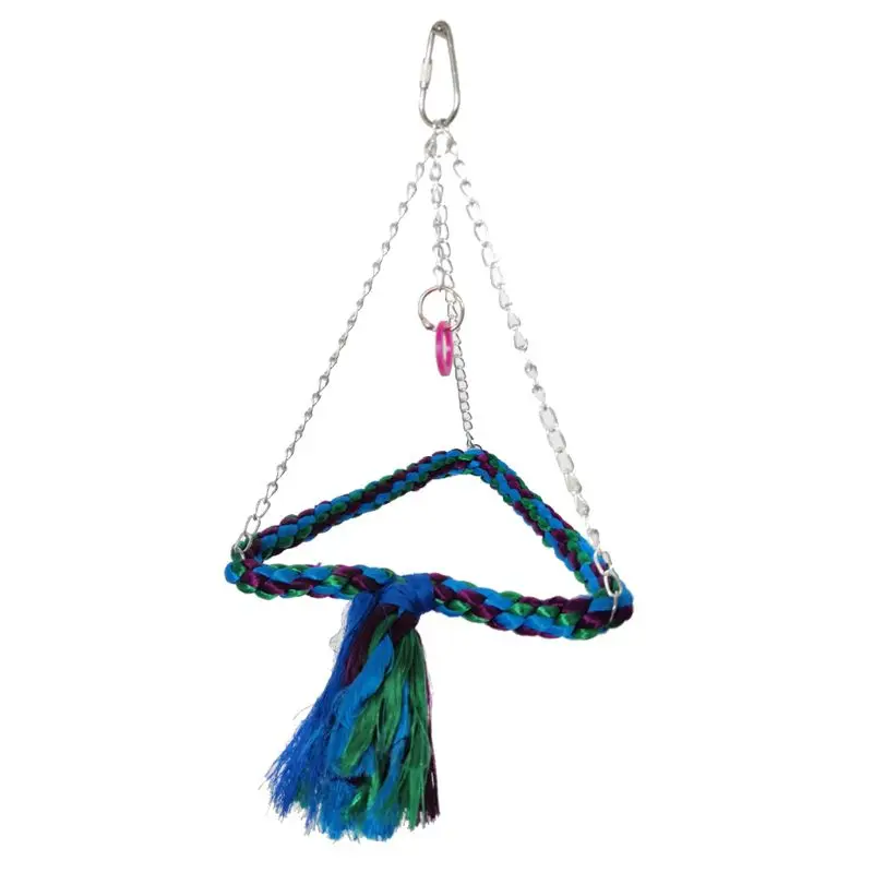 Bird Hanging Swing Triangle Rope Wrapped Perch Cage Parrot Chew Toys Climbing Standing Bar Bird Toys For Birds Budgie Parakeet