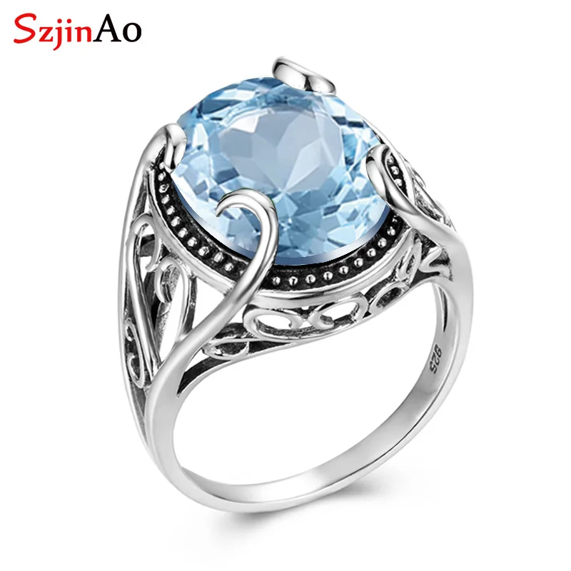 

SzjinAo Vintaga Solid 925 Sterling Silver Oval Peridot Rings For Women August Birthstone Brand Fine Jewelry Engagement Gift