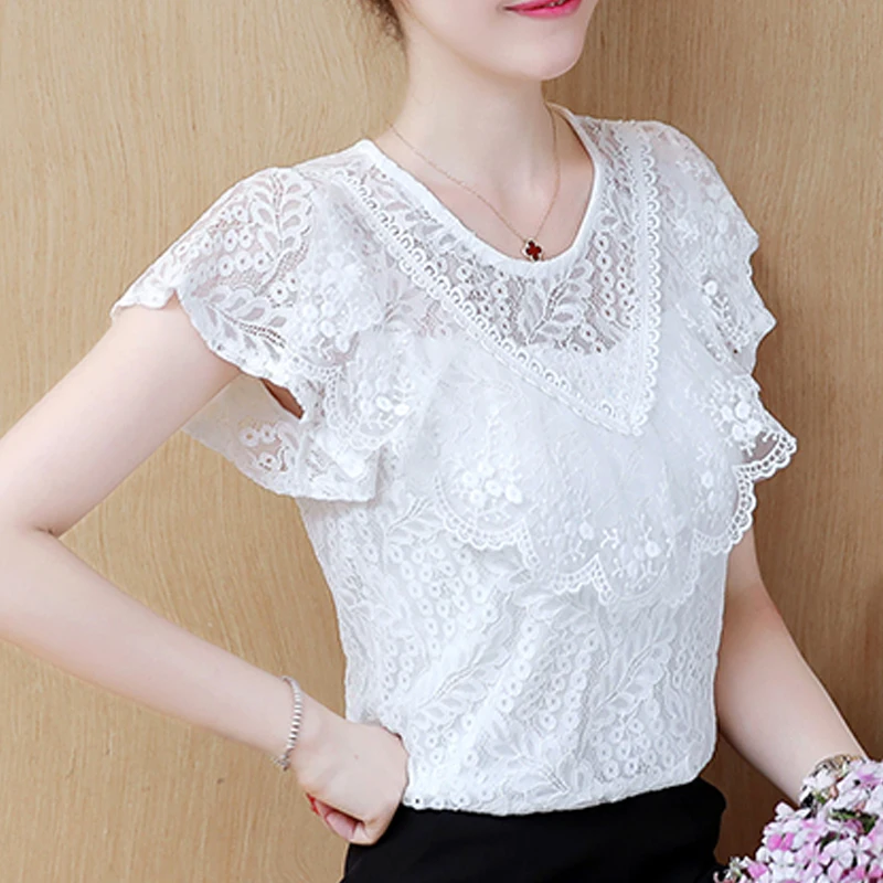 Женская кружевная одежда с оборками и коротким рукавом летние блузки 2020 рубашки