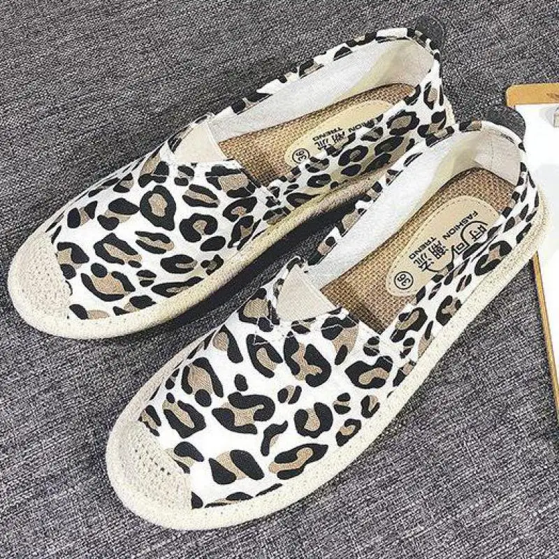 

Spring Women Espadrilles Leopard Print Shoes Canvas Round Toe Flat Loafers Slip On Comfortable Fisherman Shoe Women Ballet Flats