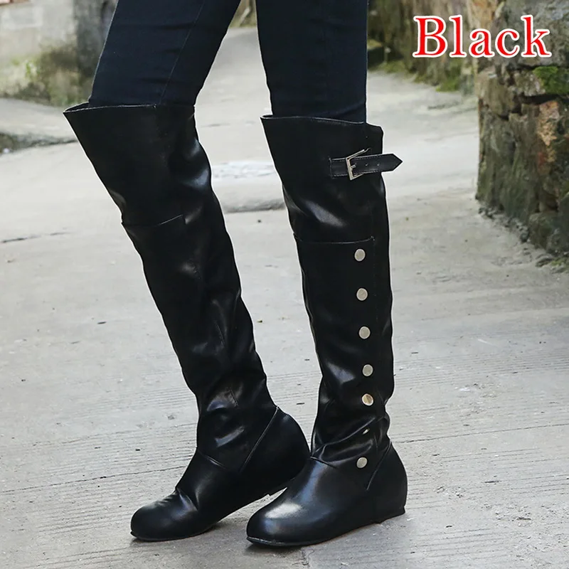 Oeak/сапоги женские сапоги до колена высокие сапоги кожаная обувь на низком каблуке женские осенне-зимние сапоги женская обувь Большие размеры 35-43 - Цвет: Black