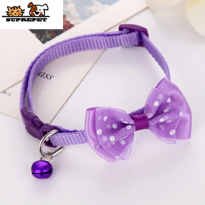 Purple SUPREPET Breakaway ошейник для питомца кошки собаки Бант бабочка узел ошейник для кошки с колокольчиком регулируемое ожерелье для питомца для щенков товары для животных, кошек - Цвет: Purple