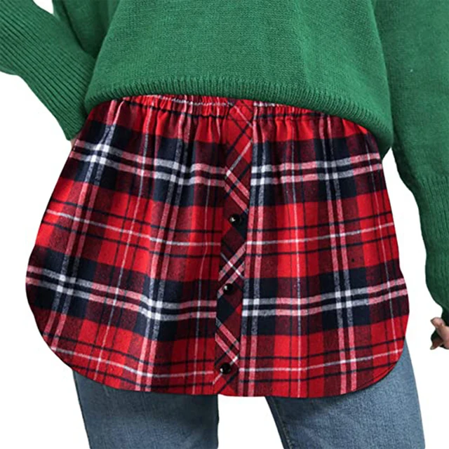 Detachable Underskirt Cotton Shirt Extender for Women Irregular False Skirt Tail Blouse Hem Plaid Mini Skirt Extender Hemline 4