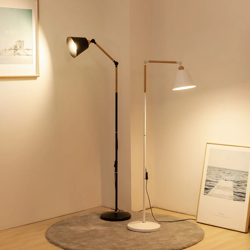 Metal Floor Light Nordic Style Floor Lamp Simple E27 Black or White Reading Light Hotel Room Lighting