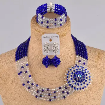 

royal blue and transparent clear ab costume necklace african set crystal african jewelry set nigerian wedding beads set 5SZ